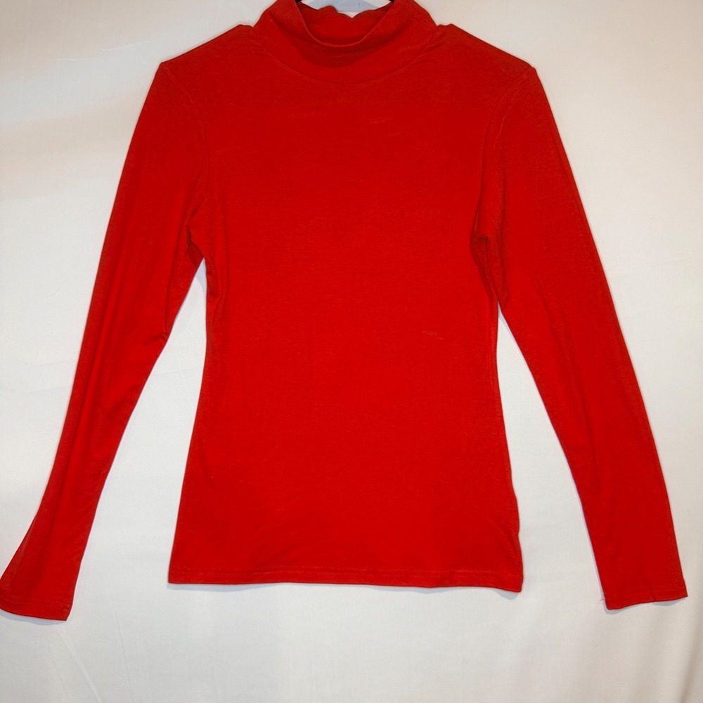 Mangopop Red Mock Neck Long Sleeve Ribbed Knit Slim Fit Top Medium